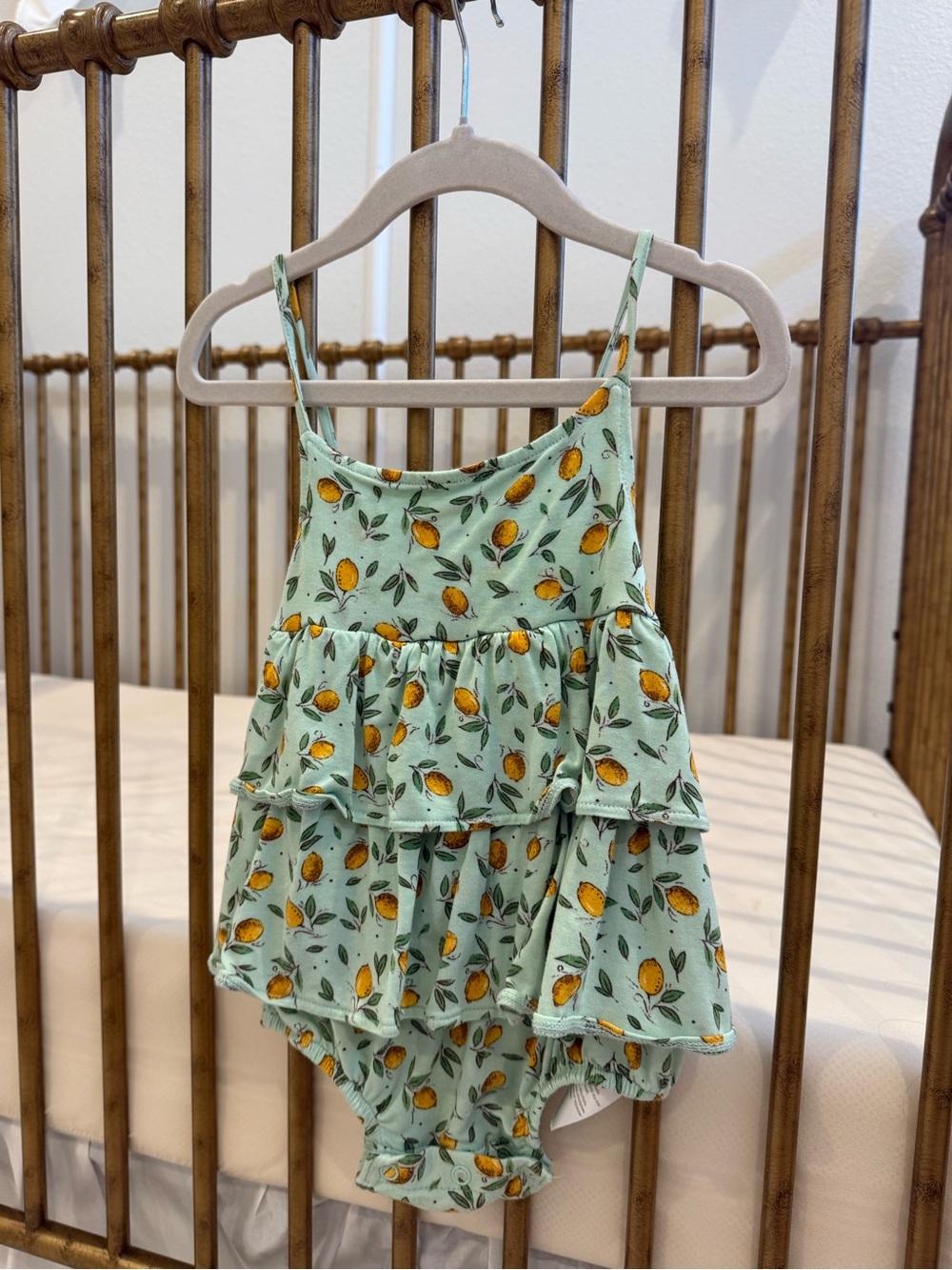 Girls Mint Lemon Ruffle Romper - Picture 2 of 4